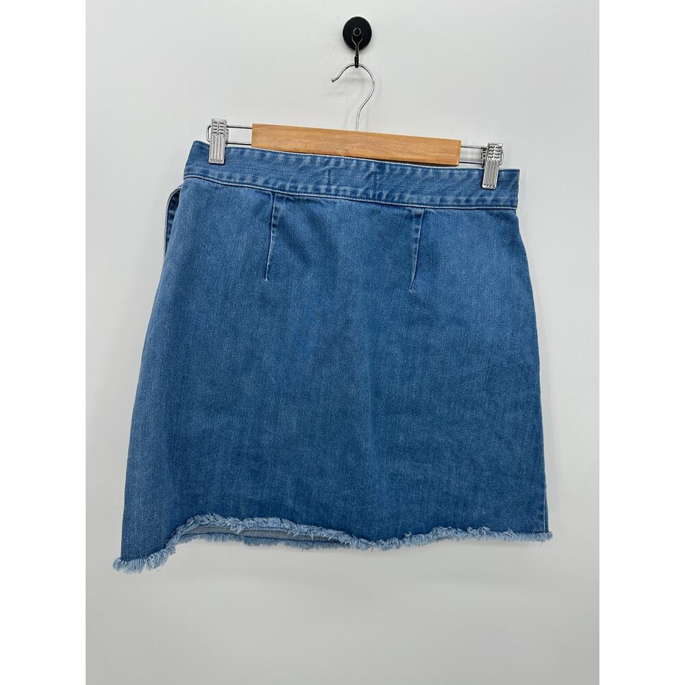 Loft Womens‎ Denim Mini Wrap Skirt Size 6 Fringe Fall Festival Boho Belt Western - Picture 2 of 6